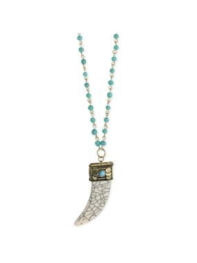 ZAD Turquoise Bead White Stone Look Horn Pendant NEW